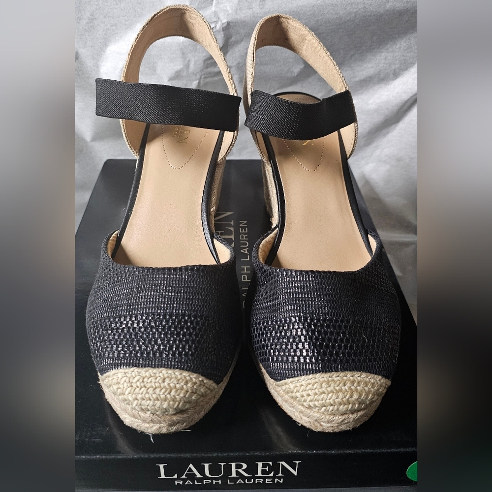 Lauren Ralph Lauren Black and Cream Espadrille Sandals. Size 9.5. Worn Once.